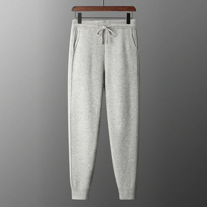 100% Merino Wool Men's Pants autumn and Winter Thickened High Waisted Small Leg Pants Casual Business Knitted Sweatpants Warm