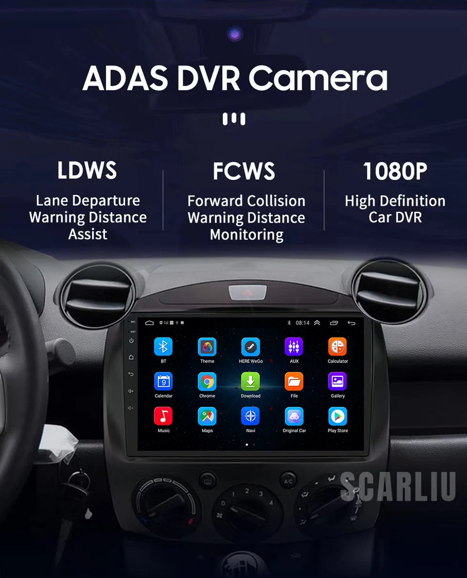 SCARLIU for Mazda 2 2007-2014 Multimedia Video Player 4G WIFI GPS Navigation Carplay DVD Head Unit 2 Din Android 16 Car Radio