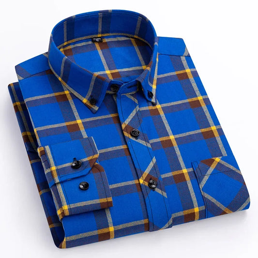 New Flannel Plaid Long Sleeve Men Casual Shirts Autumn Winter Fashion Plus Size Regular Fit Smart Dress Shirts Daily Clothes Top