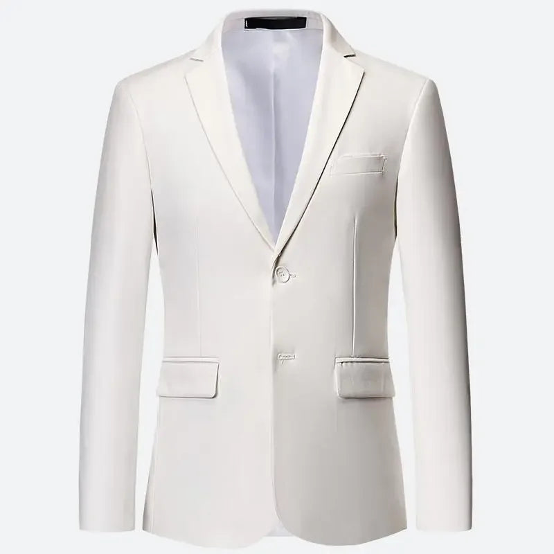 Men White Formal Jackets Two Bittons Long Sleeve Korean Mens Suit Jackets Office Wear Wedding Blazer