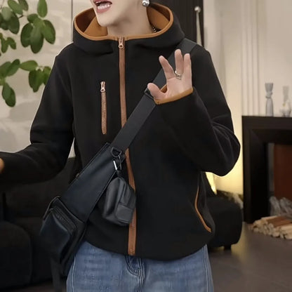 Women's Plush Lined Hooded Windproof Warm Long Sleeve Casual Jacket Fashion Versatile Autumn Winter Coat