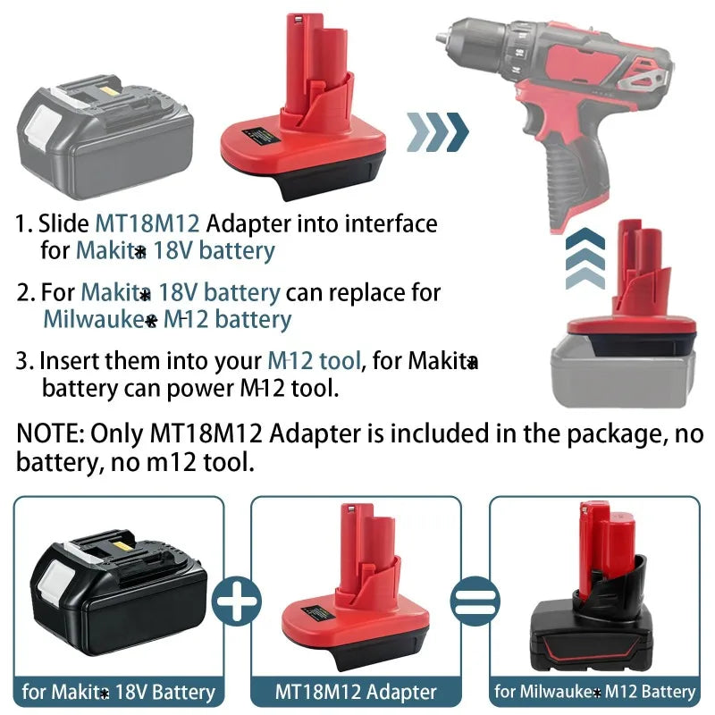 DM20M12 MT18M12 Adapter for Milwaukee/DeWalt/Makita 18V/20V Lithium Batteries Converting To for Milwaukee M12 12V Battery Tools