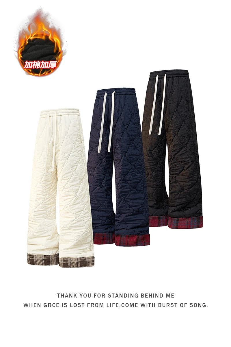 For  Men's Heavy Autumn and Winter Rhombus Design Warm Cotton Pants Loose Trend Versatile Velvet Thickened Casual Pants Trousers