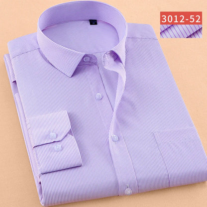 2025 Men's Striped Shirt Long Sleeve Business Office Casual Workwear Comfort Fit Classic Solid Shirts Spring Fall Tops For Male
