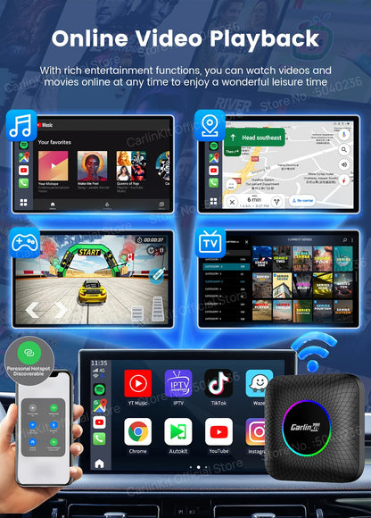 2026 CarlinKit CarPlay AI Box Android 13.0 QCM6225 8-Core Android Auto Wireless CarPlay Adapter 2.4+5GGPS 64G 128G FOTA Upgrade