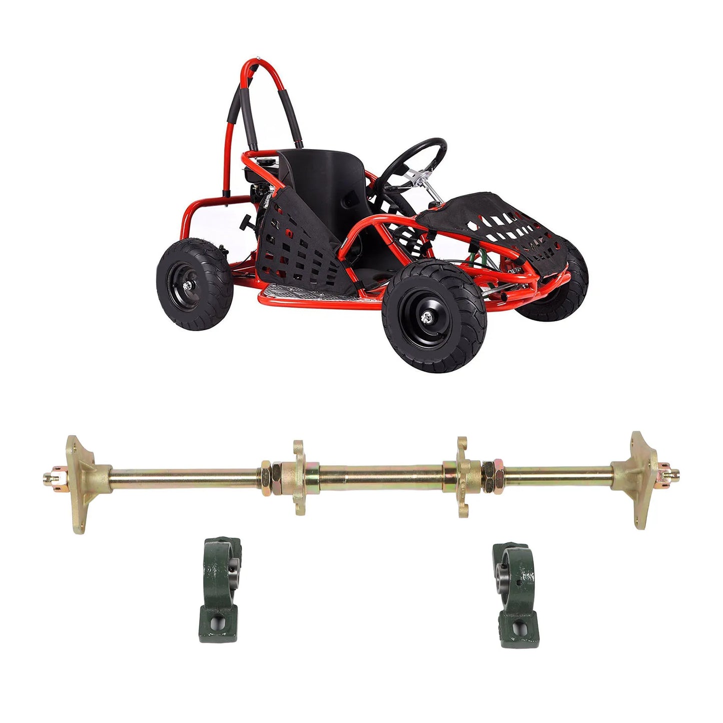 24inch Go Kart Rear Axle Shaft Kit Metal Anti Impact Hubs Fixing Mounts Flanges Set for 50-150CC ATVs Quads Drift Trikes