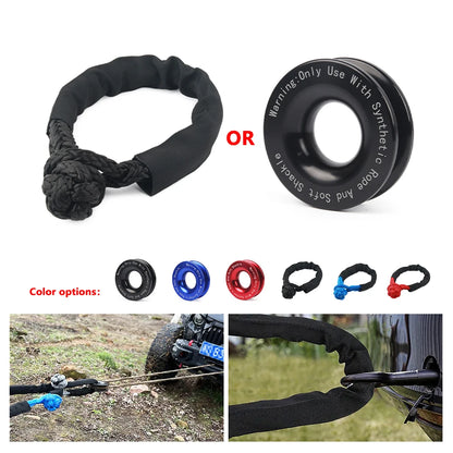53000lbs Winch Rope Synthetic Soft Shackle+Recovery Ring Set Rugged Shackles With Protective Sleeve for Truck Vehicle Recovery