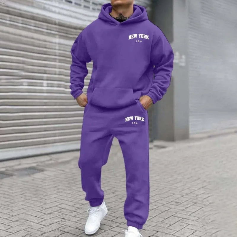 Amazon Cross-Border Hot Selling New Arrival Men's and Women's Streetwear Trendy Fleece Hooded Print Sweatshirt Set Bestseller