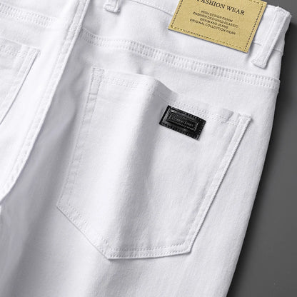 White Cotton Jeans Men's Elastic Soft Comfortable Business Casual Trousers Fashion Korean Fit Straight Spring Autumn Denim Pants