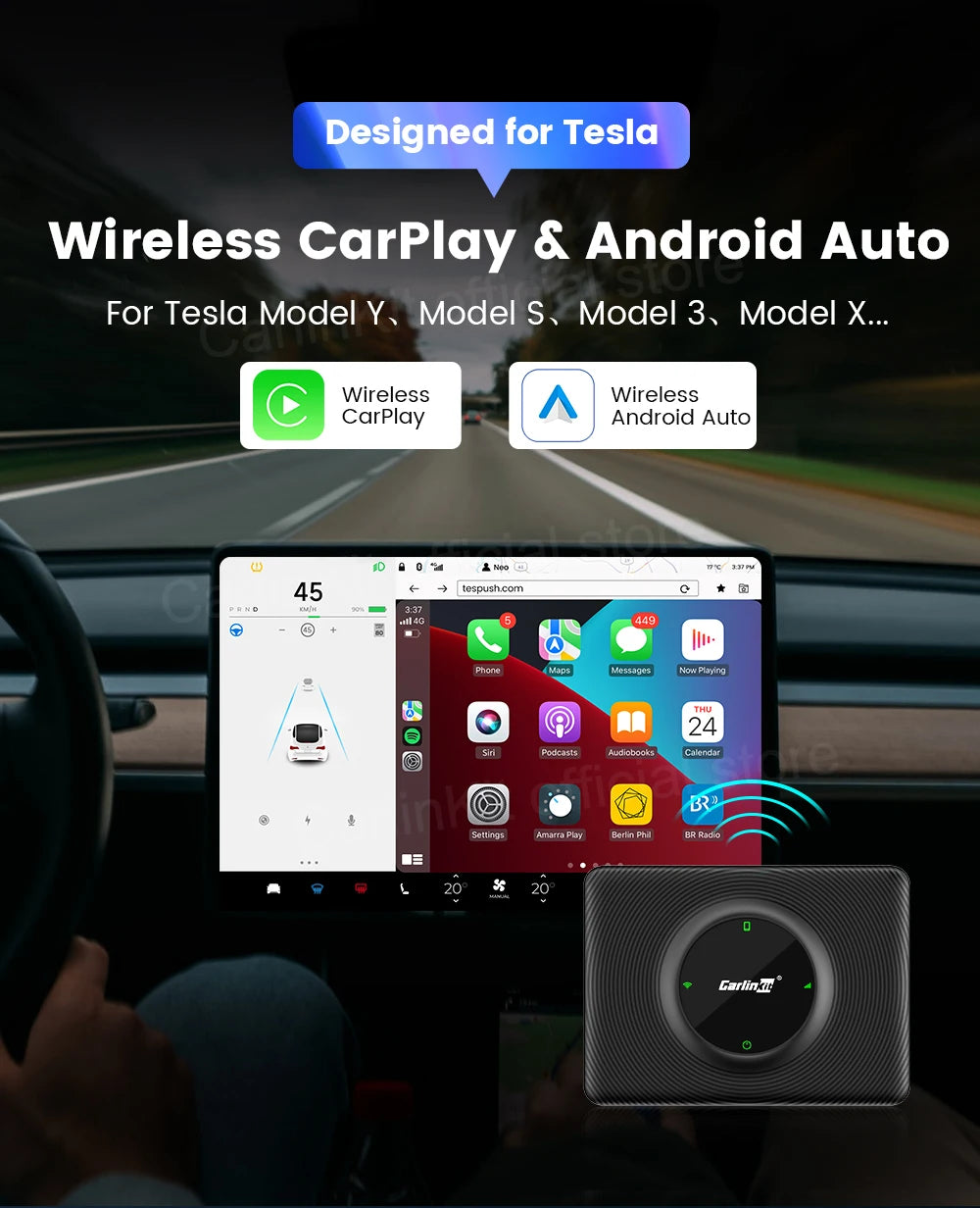 CarlinKit T2C For Tesla Upgrade CarPlay Wireless Android Auto Universal Model 3 Model Y X S 5Ghz WiFi CarPlay Ai Box SpotifyWaze