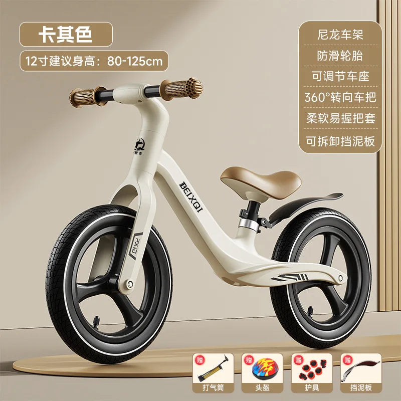 Kids Balance Bike No Pedal For 1 To 8 Yrs Old With Air Tires Nylon Fiberglass Frame Non Slip Silicone Grips Comfy Seat