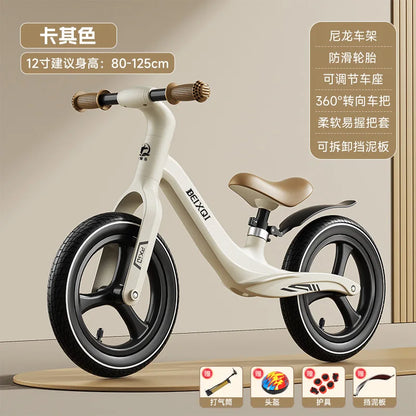 Kids Balance Bike No Pedal For 1 To 8 Yrs Old With Air Tires Nylon Fiberglass Frame Non Slip Silicone Grips Comfy Seat