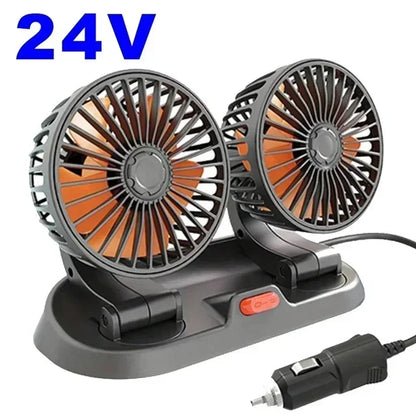 Car Fan 360° Adjustable 1/2/3 Head Air Fan Automotive Electric Fan USB/12V/24V Fan 2 Speeds Car Silent Fan for Home Desk Car