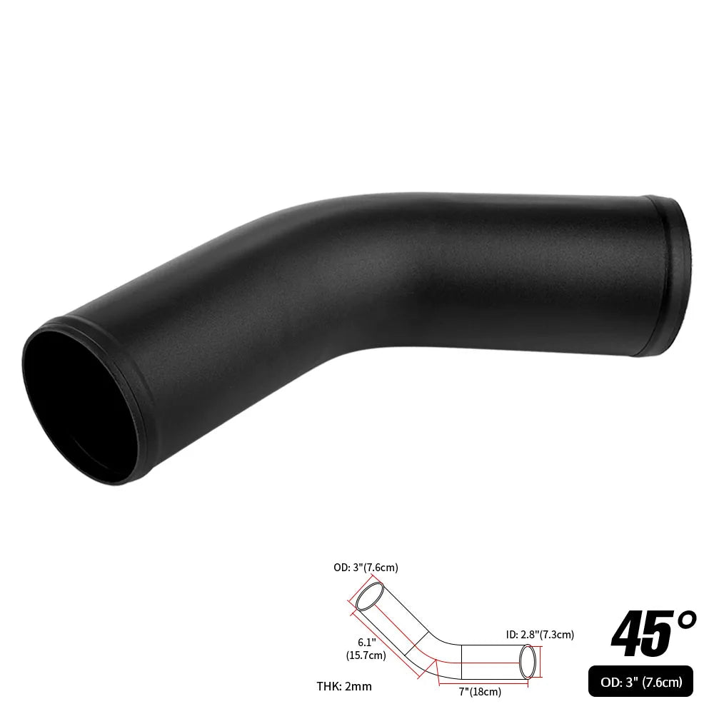 0/45/90 Degrees Type Aluminum Tube Universal 51 63 76mm 2 2.5 3inch Cold Air Intake Pipe Racing Car Turbo High Flow Silver Balck