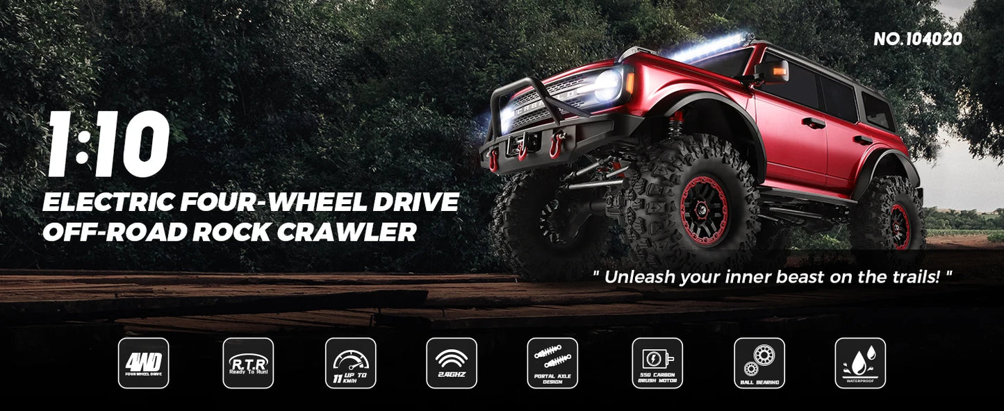 WLtoys 104020 1/10 Professional RC Car Off Road 4x4 2.4G 4WD Remote Control Climbing Cars 45mins Upgrade Version Adult Kids Toy