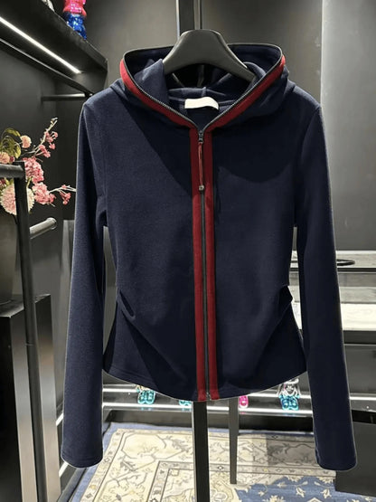 plus Size Hoodie Women's Loose Fit Long Sleeve Sweatshirt Dark Blue Autumn Winter Fashion Casual Comfortable Top Korean Style