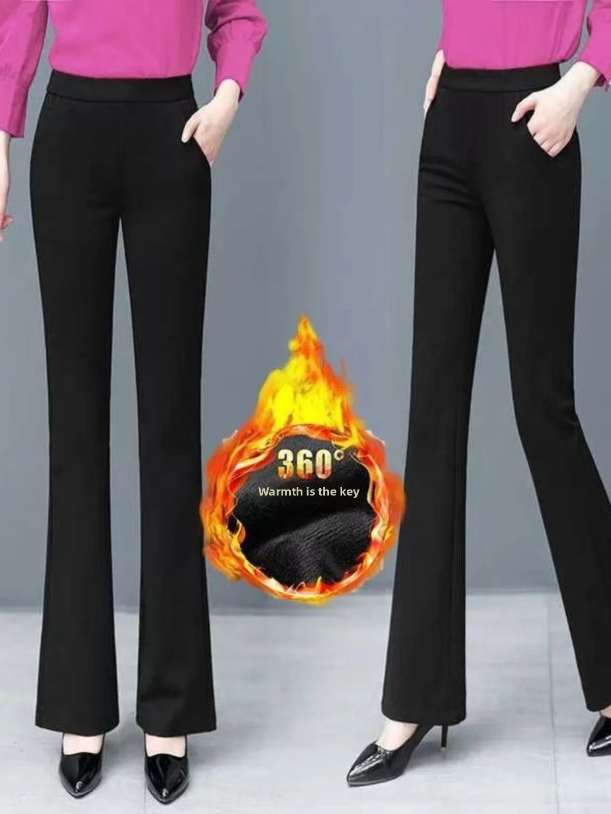 Thickened Fleece High Waist Bell Bottom Pants Women's Autumn Winter Casual Loose Long Trousers Outerwear Warm Cotton Pants