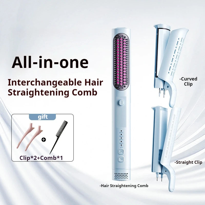 Interchangeable Hair Straightener Comb with Cold Air Styling and Negative Ions Multifunctional Styling Tool Set for Women