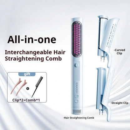 Interchangeable Hair Straightener Comb with Cold Air Styling and Negative Ions Multifunctional Styling Tool Set for Women