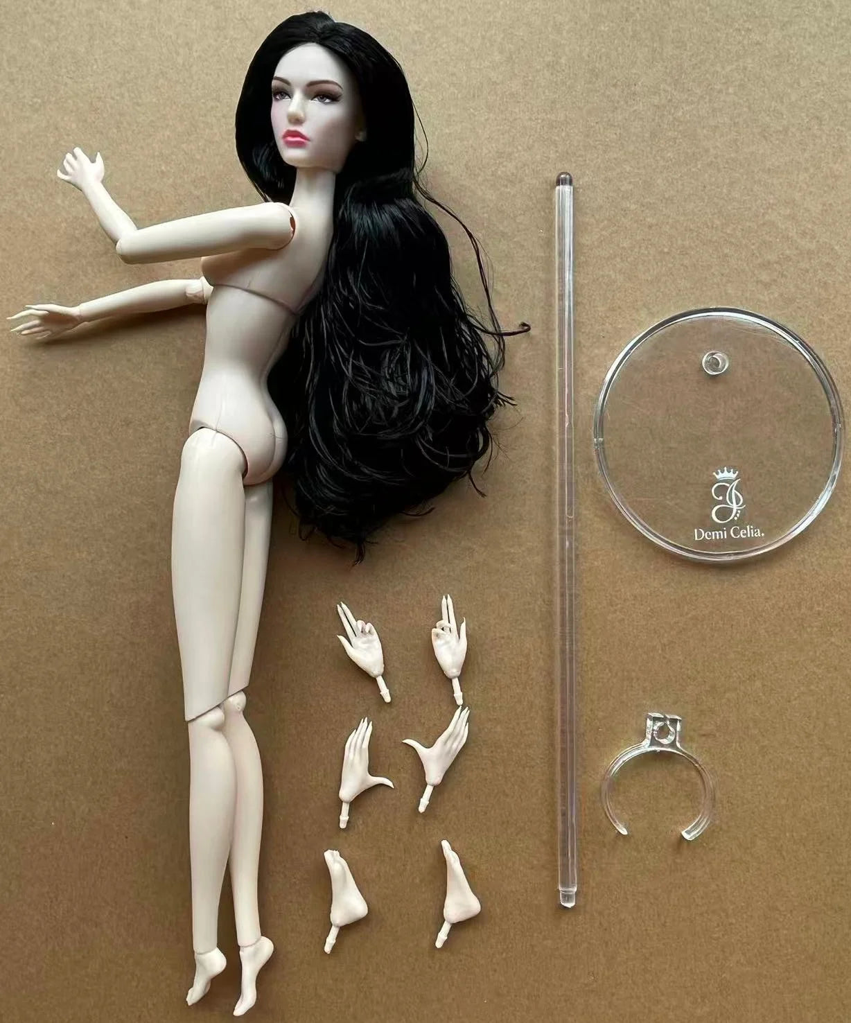 1/6 Female Super Model DC Doll Head Body Figure With Good Makeup Heads With 2 Pairs Hands 1 Feet and Clear Doll Stands