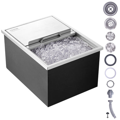 SucceBuy Drop in Ice Chest Stainless Steel Ice Cooler Commercial Ice Bin with Sliding Cover Outdoor Kitchen Ice Bar