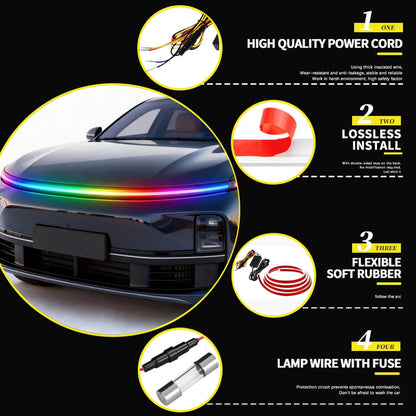 Car Hood Light Strip RGB DRL Strip Dynamic Scan Start Exterior Hoodbeam DRL Daytime Running Lights for Cars SUV 12V App Control