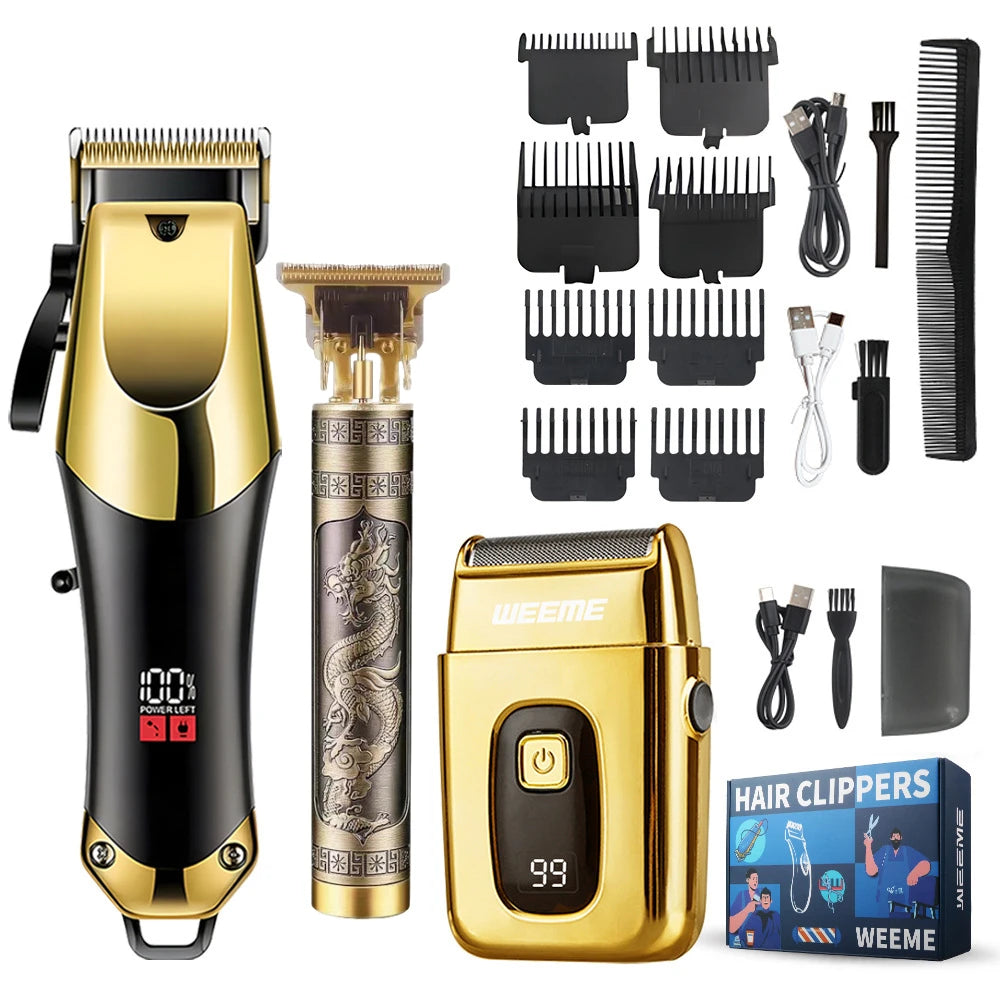 USB Rechargeable Men's Hair, 3-piece oil head and electric Trimmer, suitable for home use shaved hair salon boyfriend gifts