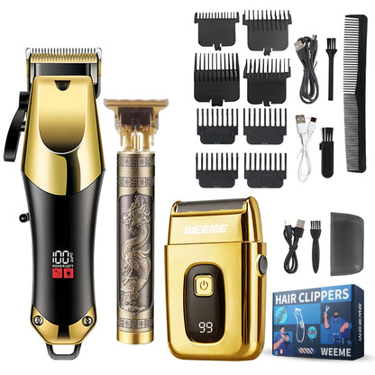 USB Rechargeable Men's Hair, 3-piece oil head and electric Trimmer, suitable for home use shaved hair salon boyfriend gifts