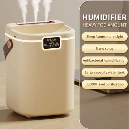 Portable Large Capacity Humidifier | 3 Nozzles High Mist USB Humidifier with Night Light for Bedroom Desk