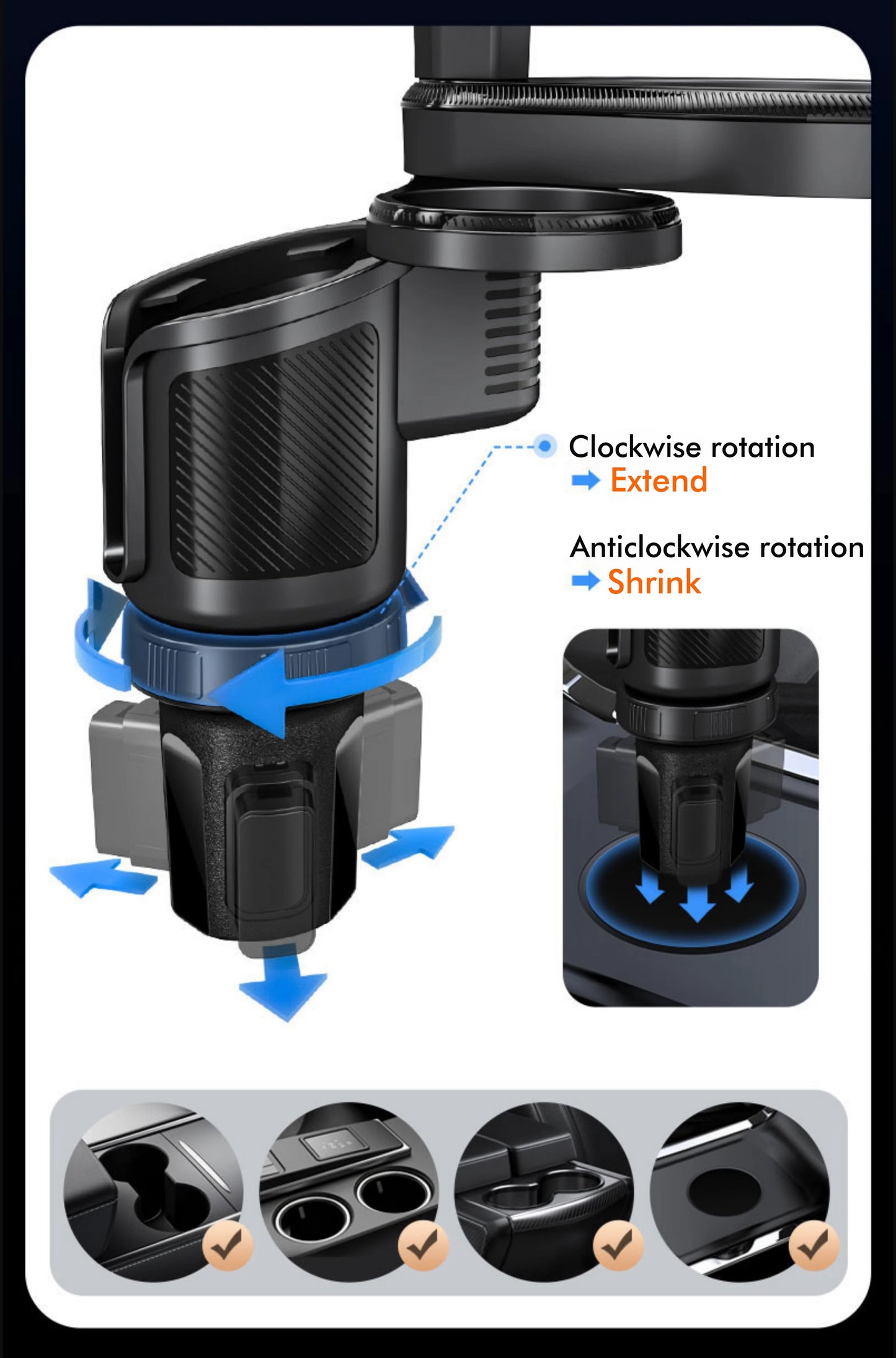 New Car Cup Holder Tray Adjustable with Phone Holder Tablet Tray Table 2 Cup Holders Road Trip & Car Traveling Essential Gadget