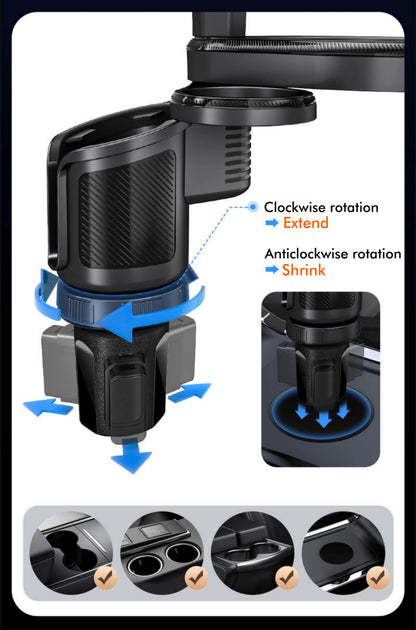 New Car Cup Holder Tray Adjustable with Phone Holder Tablet Tray Table 2 Cup Holders Road Trip & Car Traveling Essential Gadget