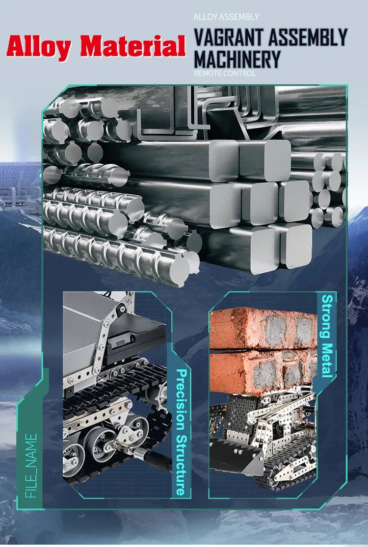 Metal building block tank assembly alloy excavator robot with power system remote control toy