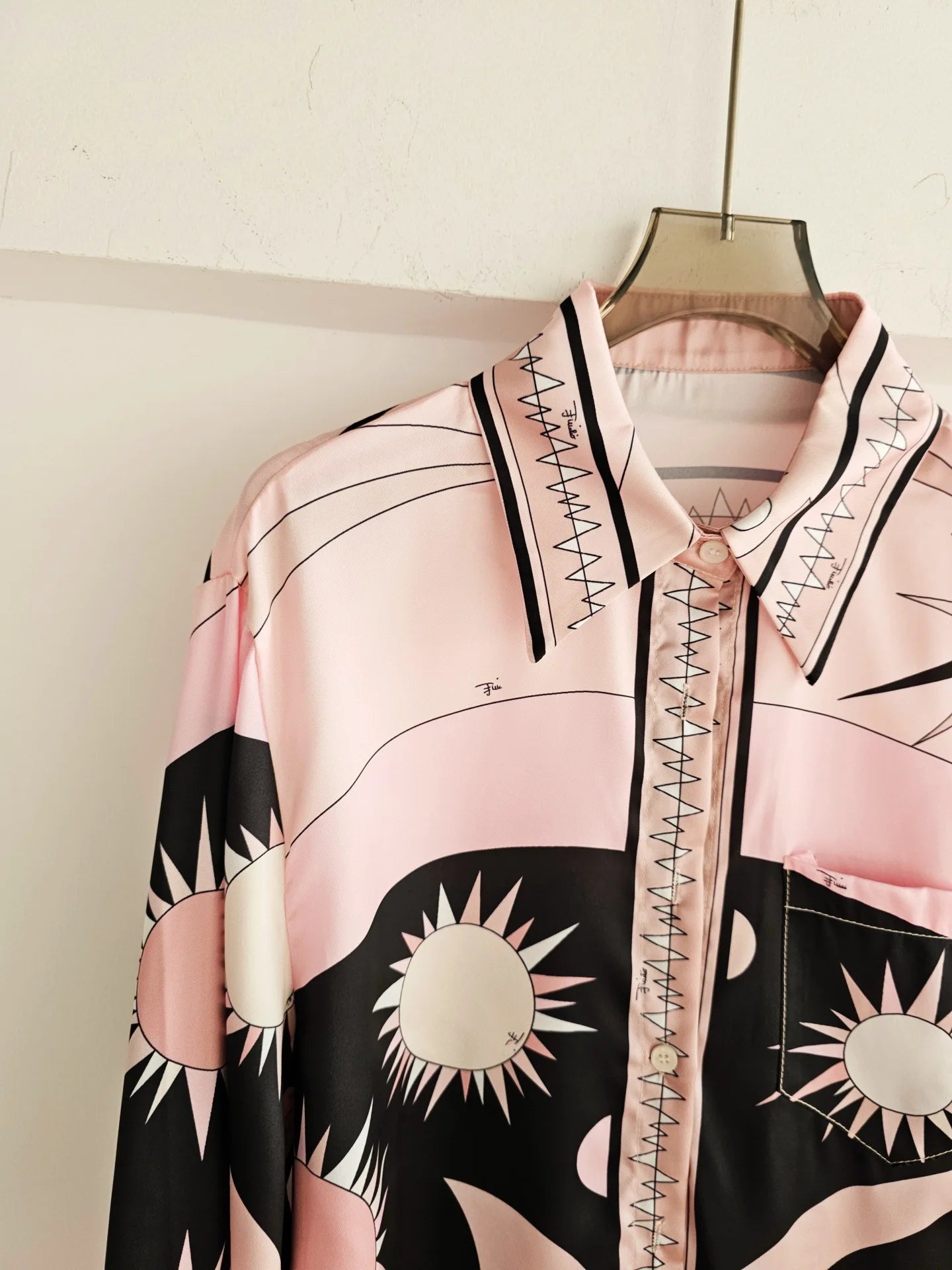 Baroque French Loose Fashion Printed Silk Satin Simulation Long Sleeve Wide Leg Pant Sets Pink Two Piece Casual Suit for Women