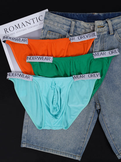 3 PCS Men's Colorful Modal Briefs U Convex Pouch Elastic Waistband Soft Breathable Sexy Underwear