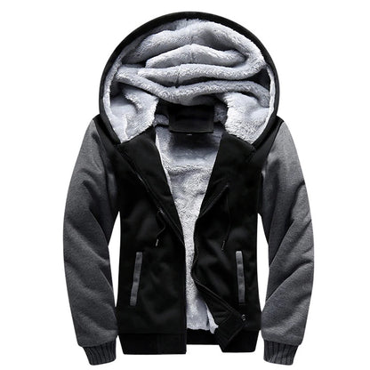 Men's Winter Jackets Thick Warm Jacket Brand Sportswear Coat Pants Solid Color Fleece Zipper Hooded Long Sleeved Male Outerwear