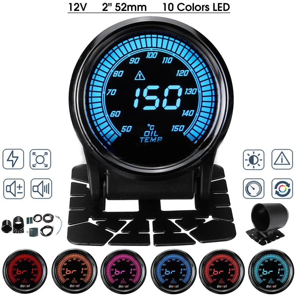 52mm Boost Water temp Oil temp Volt Vacuum Tachometer EGT Air fuel ratio Oil pressure Gauge 10 Color Car Meter