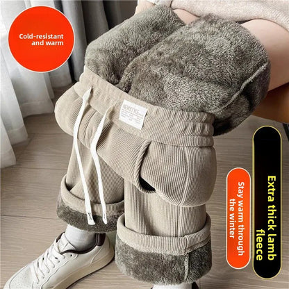Thickened Fleece Warm Lamb Velvet Wide Leg Pants Straight Cut Winter plus Size Women's Clothing High Waist Casual Trousers