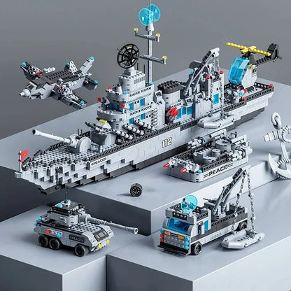 1560PCS military aircraft carrier building blocks, 6IN1 high-difficulty destroyer ship assembly model decoration gift