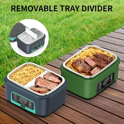 Portable 1.5L Electric Lunch Box - 6.3 Cups, 100W Rechargeable, Smart Heating Food Warmer with Removable Divider, Spoon, BPA-Fre