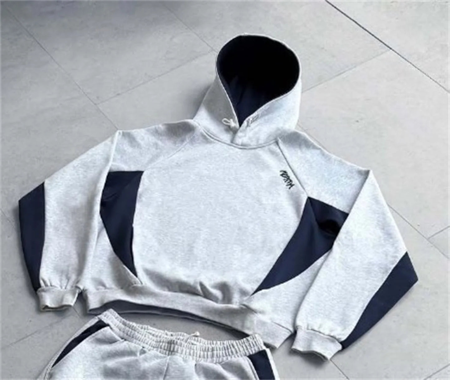 New European and American Ins color blocked embroidered personalized hoodie y2k fashionable casual sports style pants set