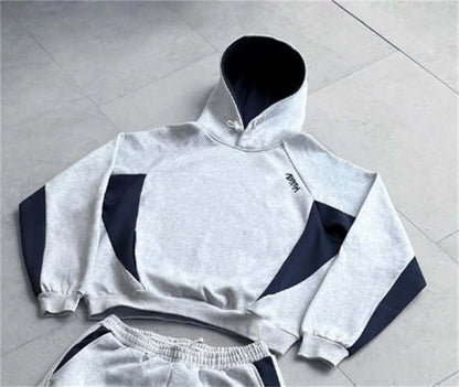 New European and American Ins color blocked embroidered personalized hoodie y2k fashionable casual sports style pants set