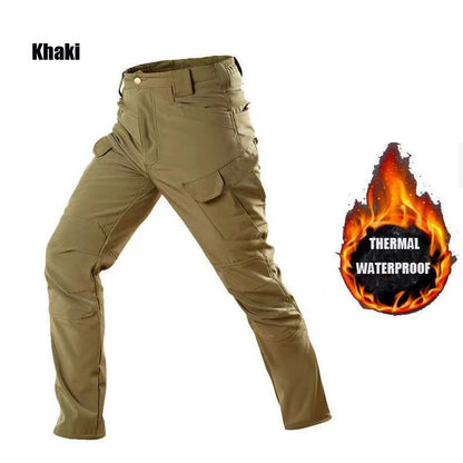 Men's Tactical Softshell Pants Fleece Autumn Winter Cargo Trousers Military Combat Hiking Camping Climbing Casual Sportswear