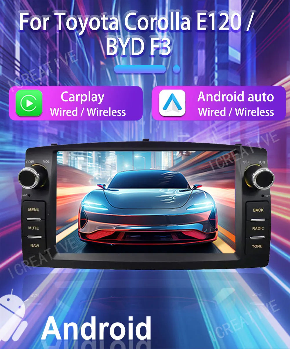 Car Radio Android For Toyota Corolla E120 2003-2006 BYD F3 Carplay Multimedia 7'' Player 2Din Autoaudio Head Unit Navigation GPS