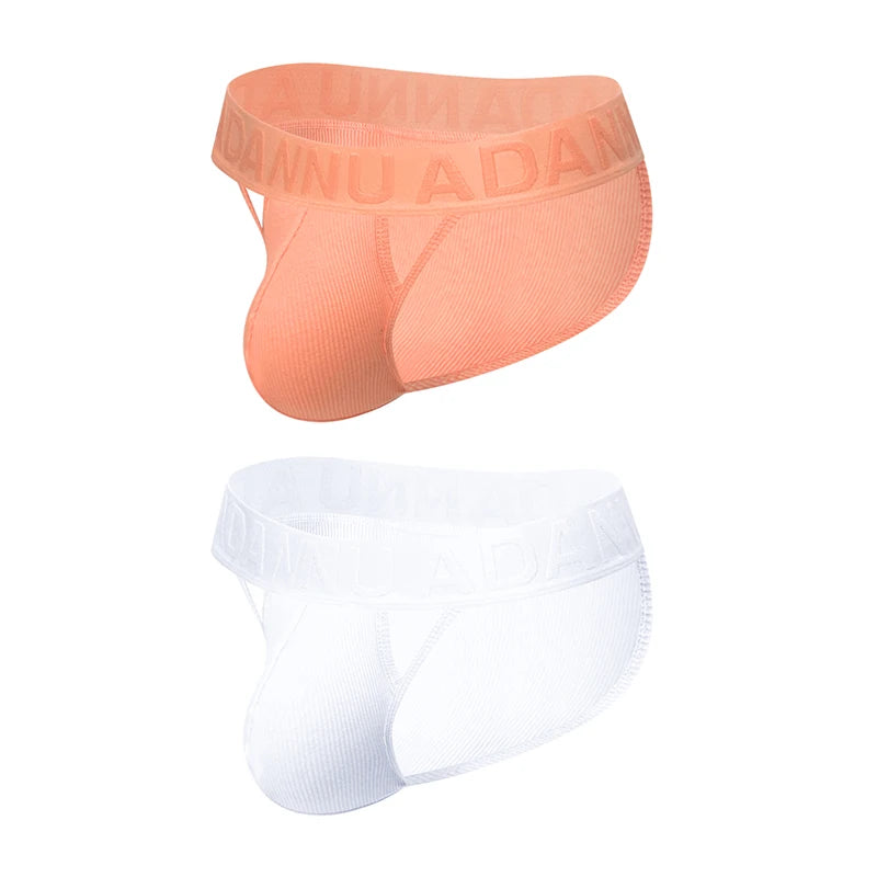 Men's 100% Cotton Ribbed Briefs U Convex Pouch Embossed Elastic Waistband Soft Skin-Friendly Breathable Underwear