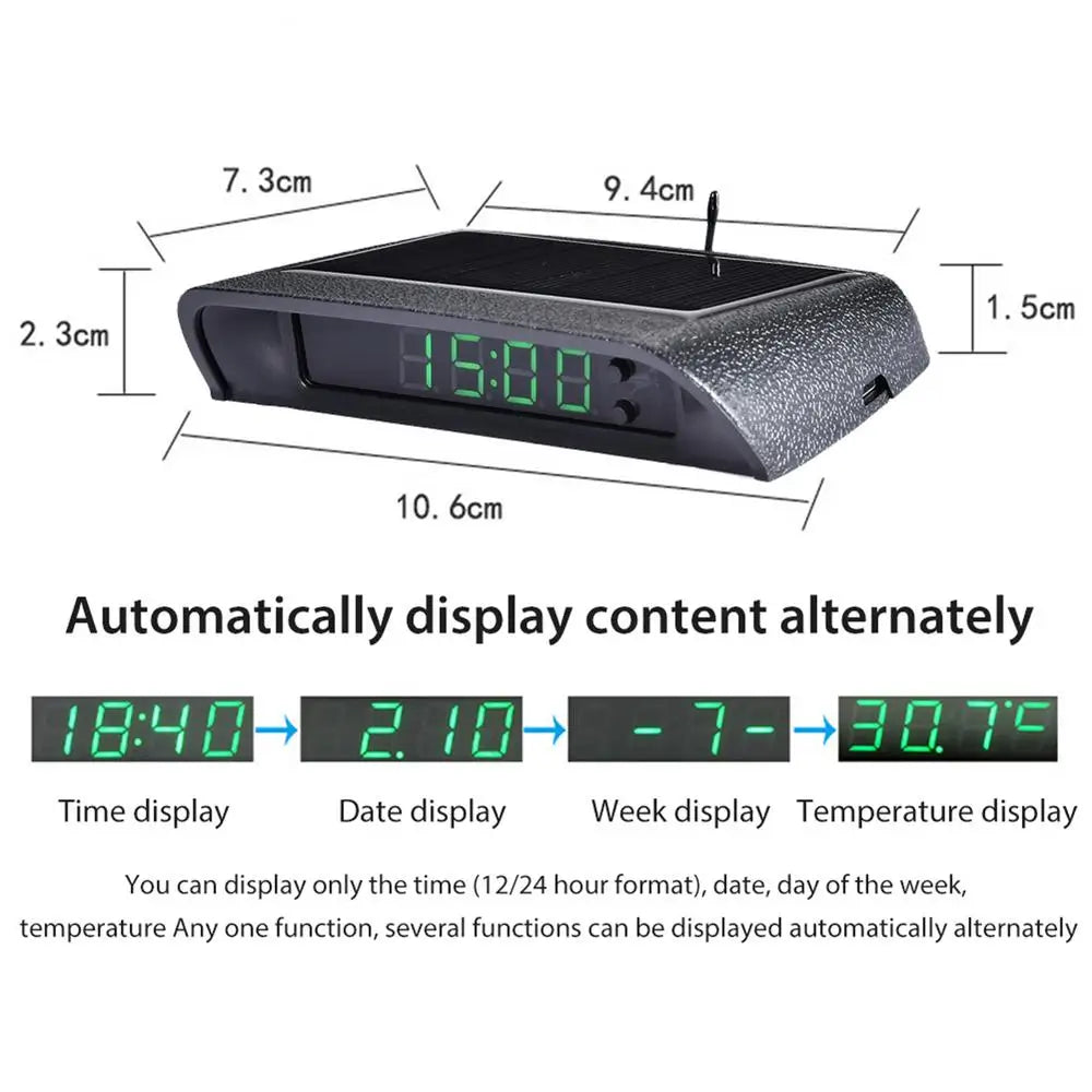 Solar Clock for Car Luminous Car Digital Clocks Vehicle Adhesive Clock Watch for Automobile Vehicles Car Interior Decoration