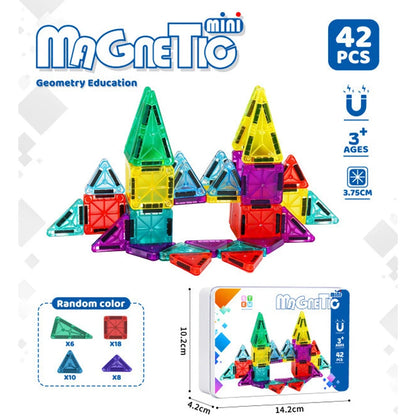 Mini Magnetic Tiles Portable Metal Box Kids STEM 3D Magnet Building Blocks Travel Educational Birthday Christmas Holiday Gift
