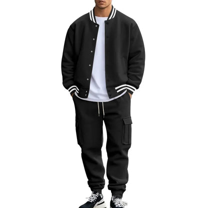 Autumn and winter American stand-up collar baseball jersey trousers fleece casual jacket men's loose sports suit