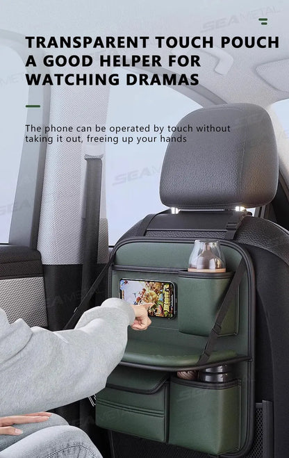 SEAMETAL Car Backseat Table Storage Bag Folding Table Trash Can Pu Leather Multi-functional Hanging Storage Bags Seat Back Tray