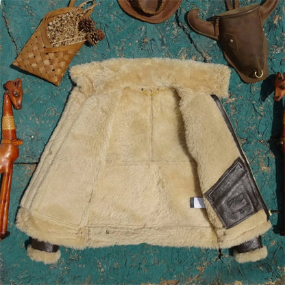 Turkish Authentic Sheepskin Leather Jacket Vintage Cracked Texture Winter Warmth And Style Ideal Choice
