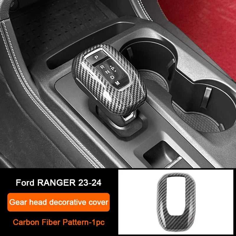 Carbon Fiber Car Interior Overlay Accessories For Ford Ranger Raptor Wildtrak T9 2022-2025, Central Gear Shift Panel Door Trim